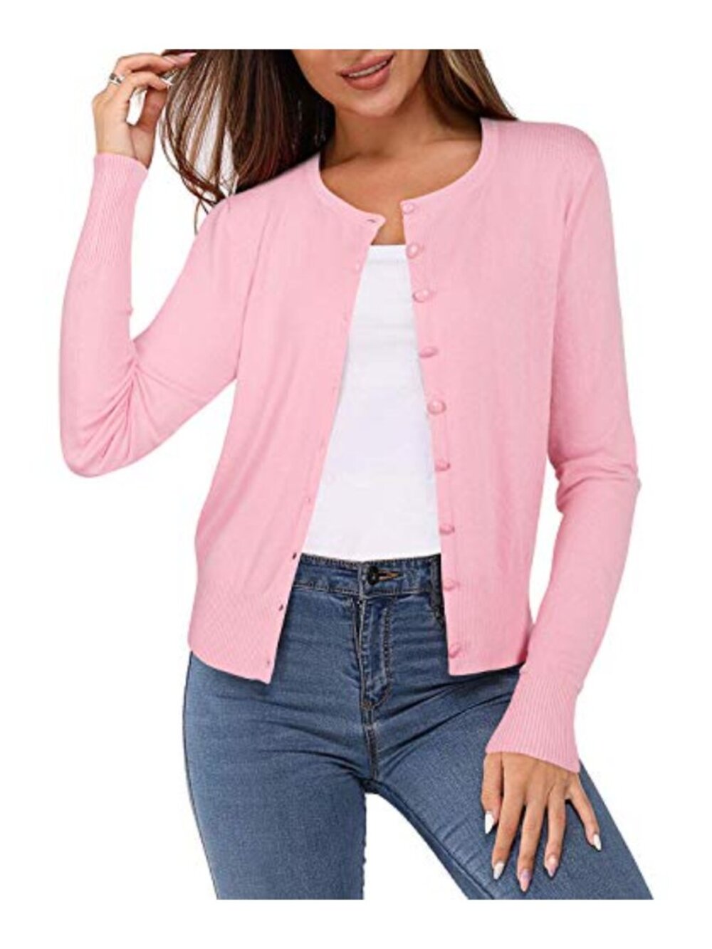 Women's Knit Cardigan Sweater, Long Sleeve Button Down, Soft Stretchy